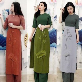 [CAO CẤP] Áo dài cách tân vạt áo thêu hoa sen siêu đẹp siêu hot AD295 [ NHẬT-HÀN QUỐC]