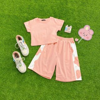 Đồ bộ mặc nhà áo croptop quần lửng phối sọc lưng thun