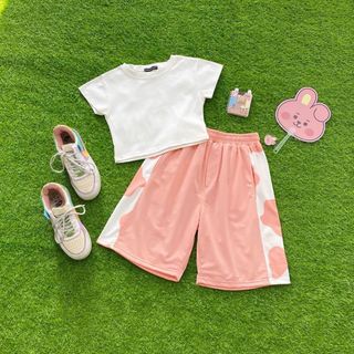 Đồ bộ mặc nhà áo croptop quần lửng phối sọc lưng thun