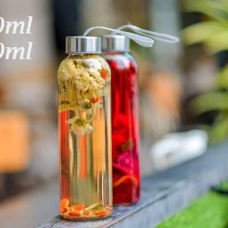 Chai thủy tinh đựng nước ép sữa hạt 300ml nắp có dây xách