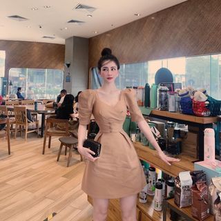 ĐẦM XÒE TAY PHỒNG NÚT BỌC - DT1529 - xưởng may đô thành