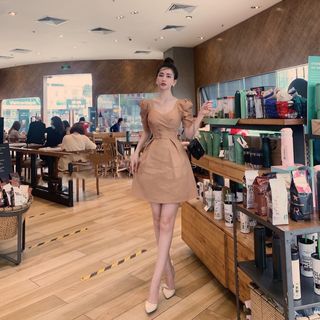 ĐẦM XÒE TAY PHỒNG NÚT BỌC - DT1529 - xưởng may đô thành