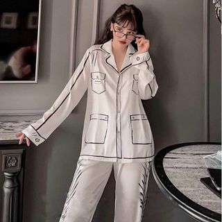 Đồ ngủ đồ mặc nhà pijama tdqd nắp túi chất lụa quãng châu cao cấp giá sỉ