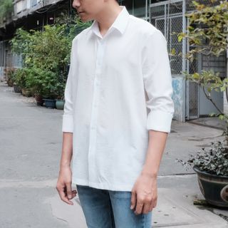 Áo sơ mi trắng nam form fit vải nhập Hàn Quốc đẹp xuất sắc (Hàng thiết kế - Zuhaus)