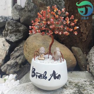 cây Hoa Đá Mã Não Đỏ Trang Trí Phòng Khách Phòng Ngủ Cầu Tài May Mắn ( Cỡ Cao 26cm Ngang 16cm )