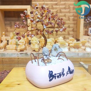 cây Hoa Đá Mã Não Đỏ Trang Trí Phòng Khách Phòng Ngủ Cầu Tài May Mắn ( Cỡ Cao 26cm Ngang 16cm )