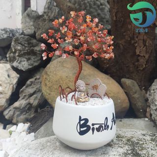 cây Hoa Đá Mã Não Màu Đỏ Trang Trí Phòng Khách Phòng Ngủ Cầu Tài May Mắn ( Cỡ Cao 26cm Ngang 16cm )
