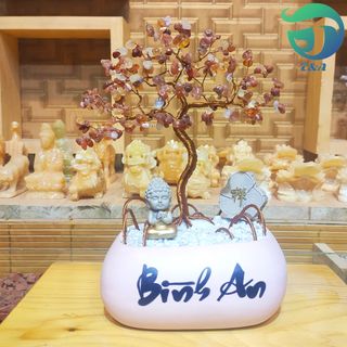 cây Hoa Đá Mã Não Đỏ Trang Trí Phòng Khách Phòng Ngủ Cầu Tài May Mắn ( Cỡ Cao 26cm Ngang 16cm )