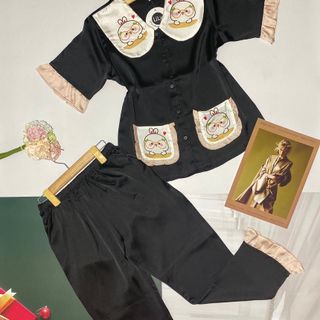 Đồ bộ nữ pijama Satin thỏ mắt kiếng Dài Cộc