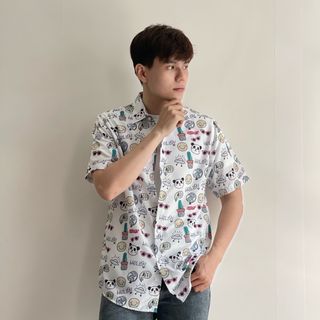 Sơ mi cặp đôi hoạ tiết mặt cười form rộng unisex