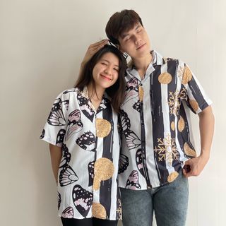 Áo sơ mi cổ vest nam nữ form rộng HOKO