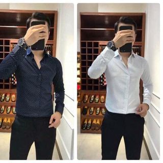 Áo Sơ Mi Nam Họa Tiết Chấm Bi Nhỏ KOJIBA Dáng Ôm Cổ Bẻ