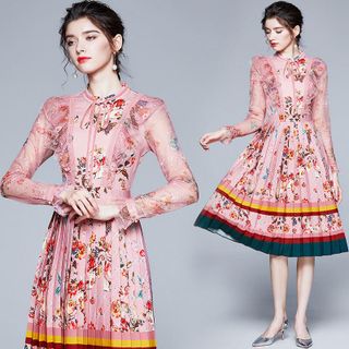 Đầm nữ cao cấp thiết kế phối hoa sang trọng, trẻ trung, kiểu dáng thanh lịch NV0601 giá sỉ