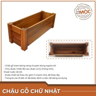 Chậu gỗ trồng hoa ban công - Hình chữ nhật - Size M