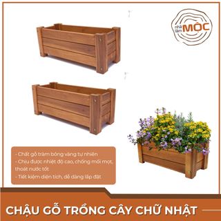 Chậu gỗ trồng hoa ban công - Hình chữ nhật - Size M