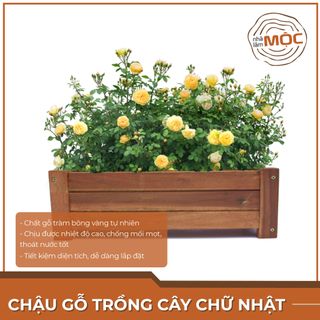 Chậu gỗ trồng hoa ban công - Hình chữ nhật - Size M