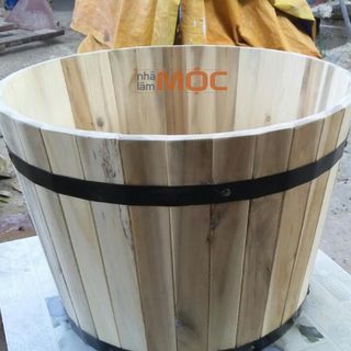 Chậu gỗ tròn trồng cây, trồng hoa - Size M