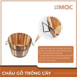 Chậu gỗ tròn trồng cây, trồng hoa - Size M