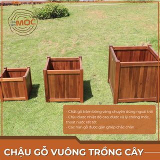 Chậu gỗ trồng hoa ban công, sân vườn - Hình vuông - Size M