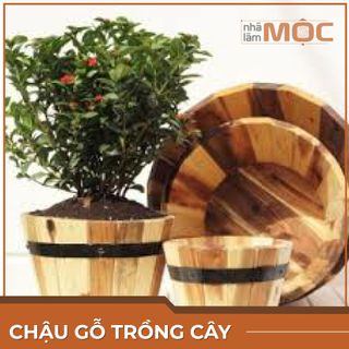 Chậu gỗ trồng cây cao cấp tròn - Size L