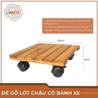 Đế gỗ lót chậu cây có bánh xe di chuyển