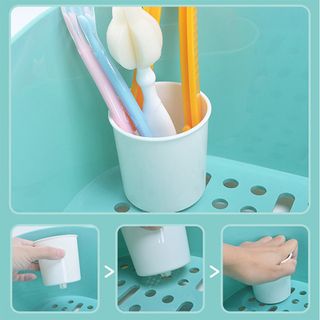 Khay úp bình sữa và dụng cụ ăn uống có nắp và tay cầm Xanh - Hồng