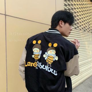 Áo khoác nhung kiểu bomber logo chú ông đẹp
