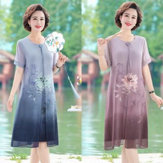 Đầm voan trung niên nữ cao cấp, hoạ tiết hoa chìm trẻ trung, màu sắc sang trọng, quý phái NV0695 giá sỉ
