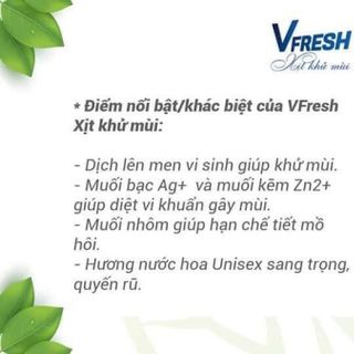 Xịt khử mùi VFresh - Hương thơm Unisex quyến rũ