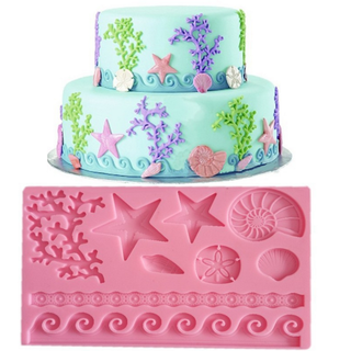 Khuôn silicon vĩ sao biển, sò, ốc, san hô - Khuôn silicon làm viền bánh, rau câu, fondant - Mã số 743
