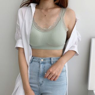Áo Bra, Cotton, Áo Ngực, Gân Tăm, Phối Ren, Tập Yoga, Gym, Áo Lót Thời Trang, Freesize