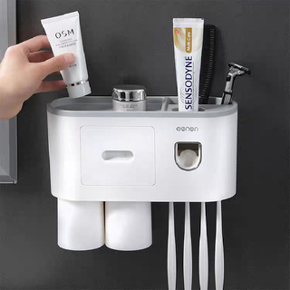 Kệ để bàn chải đánh răng và nhả kem đánh răng tự động kèm 2 cốc