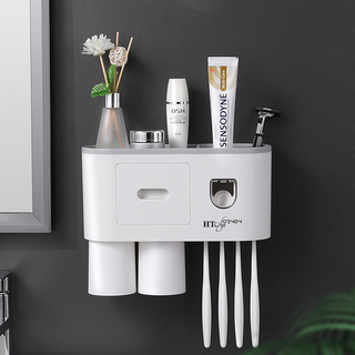 Kệ để bàn chải đánh răng và nhả kem đánh răng tự động kèm 2 cốc