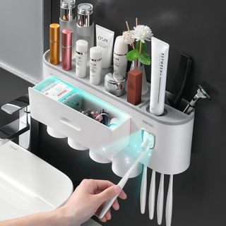Kệ để bàn chải đánh răng và nhả kem đánh răng tự động kèm 4 cốc
