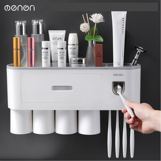 Kệ để bàn chải đánh răng và nhả kem đánh răng tự động kèm 4 cốc