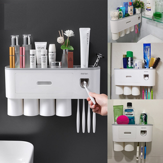 Kệ để bàn chải đánh răng và nhả kem đánh răng tự động kèm 4 cốc
