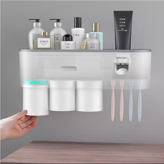 Kệ để bàn chải đánh răng và nhả kem đánh răng tự động kèm 3 cốc