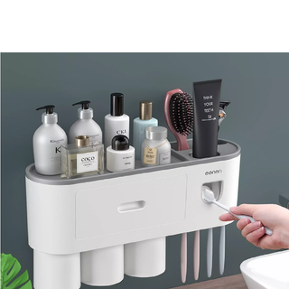 Kệ để bàn chải đánh răng và nhả kem đánh răng tự động kèm 3 cốc