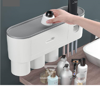 Kệ để bàn chải đánh răng và nhả kem đánh răng tự động kèm 3 cốc