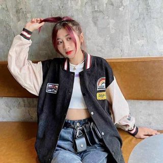Áo khoác nhung kiểu bomber logo DEEP END phong cách hàng quốc