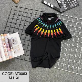 Áo thun nam Mẫu in tia sét quanh cổ