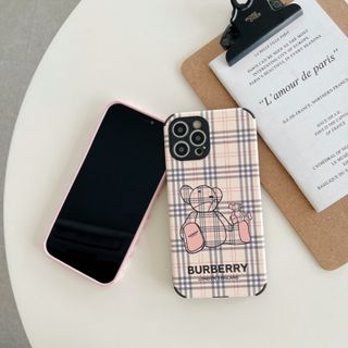 Ốp da viền vuông chống sốc in hình Gấu IPhone 6 đến 12 Pro Max