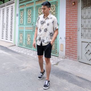Áo sơ mi nam form vừa vải Hàn Quốc hình mặt trời (Hàng thiết kế - Zuhaus)