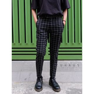 Quần tây form fit vải nhập Hàn sọc caro đen và xám (Hàng thiết kế - Zuhaus)