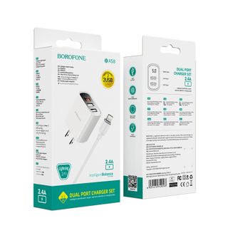 Bộ cóc cáp sạc BA58 Borofone - 2 cổng sạc USB, có màn LCD hiển thị sạc - cổng Lightning chuẩn US