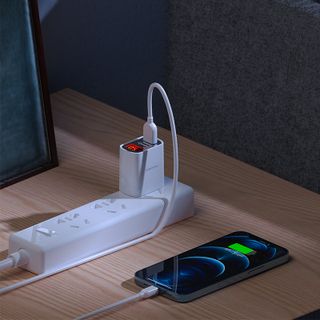 Bộ cóc cáp sạc BA58 Borofone - 2 cổng sạc USB, có màn LCD hiển thị sạc - cổng Lightning chuẩn US