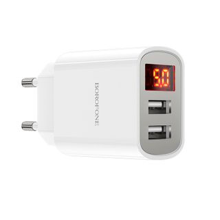Cóc sạc BA58A Borofone - 2 cổng sạc USB, có màn LCD hiển thị sạc chuẩn EU