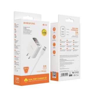 Bộ cóc cáp sạc BA58 Borofone - 2 cổng sạc USB, có màn LCD hiển thị sạc - cổng Micro chuẩn US