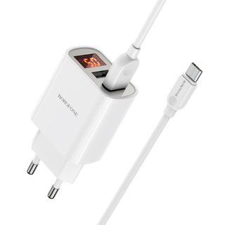 Bộ cóc cáp sạc BA58A Borofone - 2 cổng sạc USB, có màn LCD hiển thị sạc - cổng Micro chuẩn EU