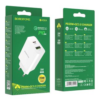 Cóc Sạc Nhanh BA56A PD3.0 20W Borofone - 1 Cổng Sạc USB, 1 Cổng Sạc Type-C chuẩn EU